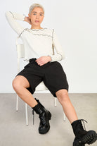 White and black horizontal trim long sleeved top_5