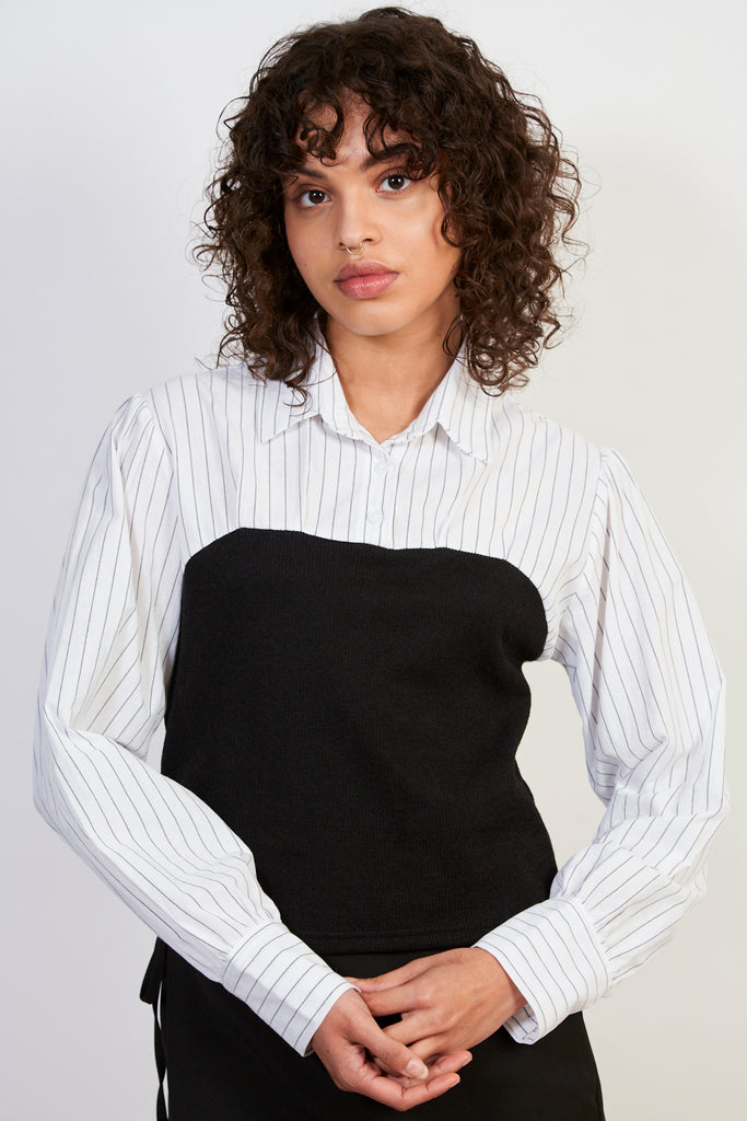 White and black pinstripe corset blouse_1