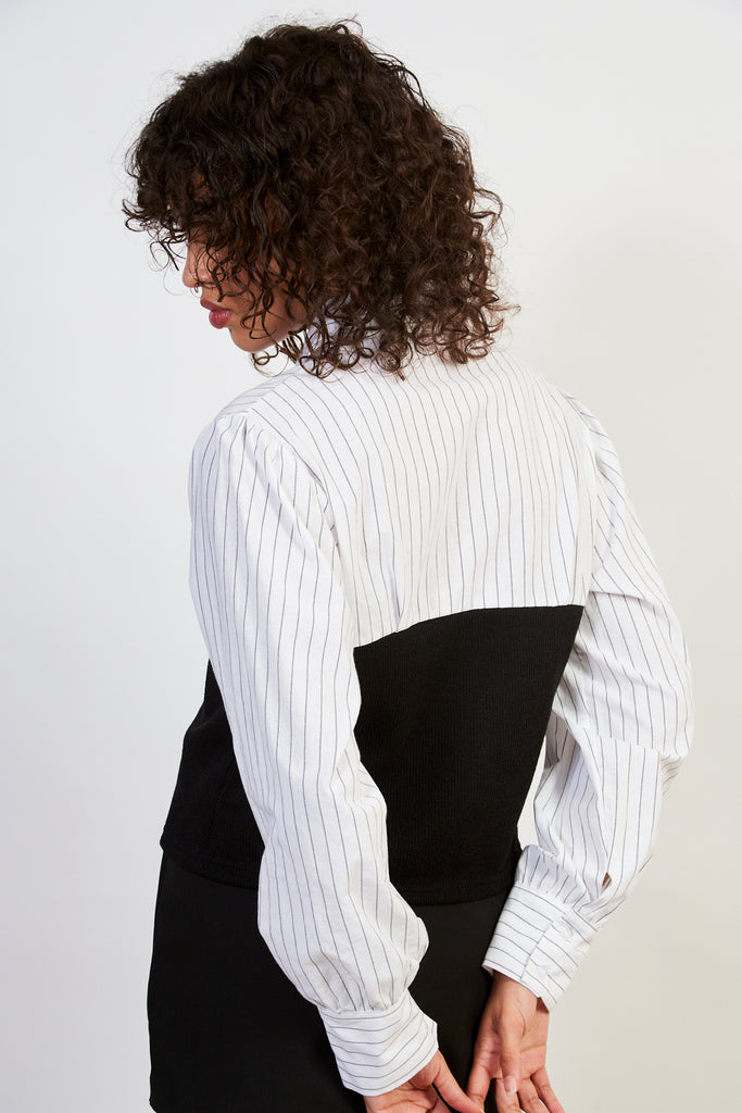 White and black pinstripe corset blouse_2