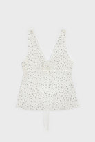 White and black polka dot semi sheer ribbon trim tank top_1