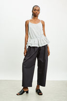 White and blue checked double layer peplum tank_4