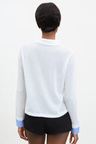 White and blue striped contrast trim button up shirt_2