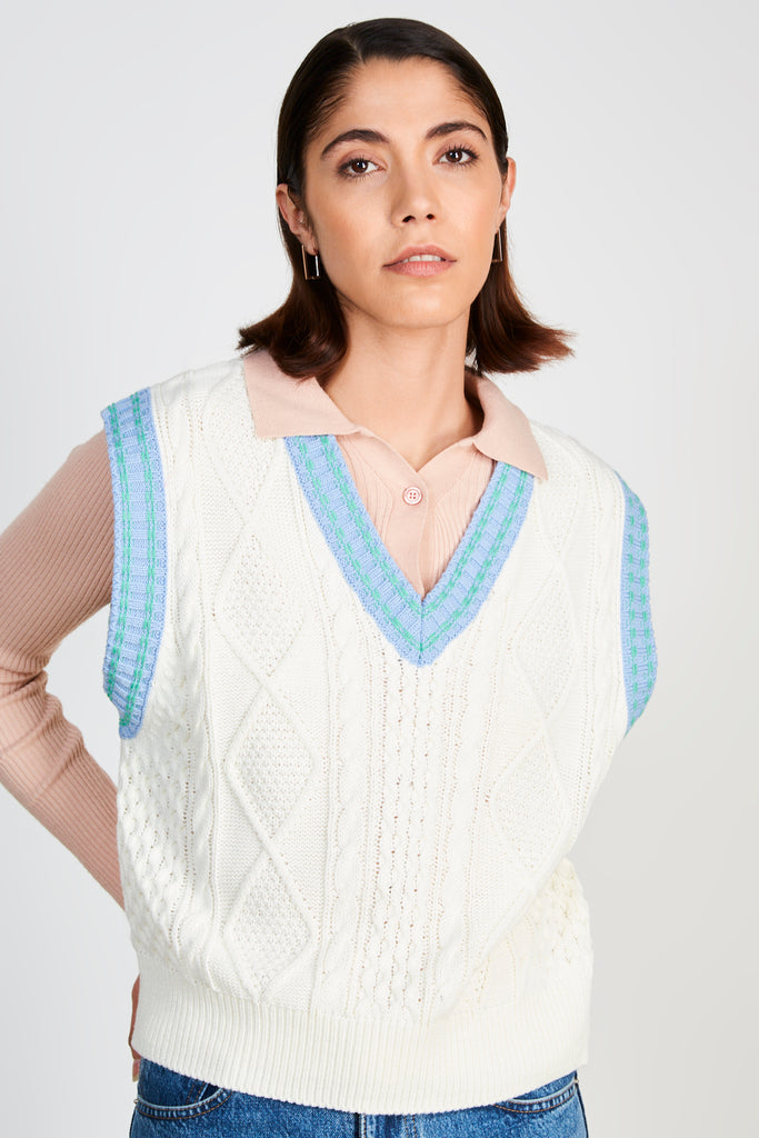 White and light blue varsity trim sweater vest_1
