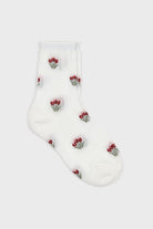 White and red tiny tulip bunches socks_1