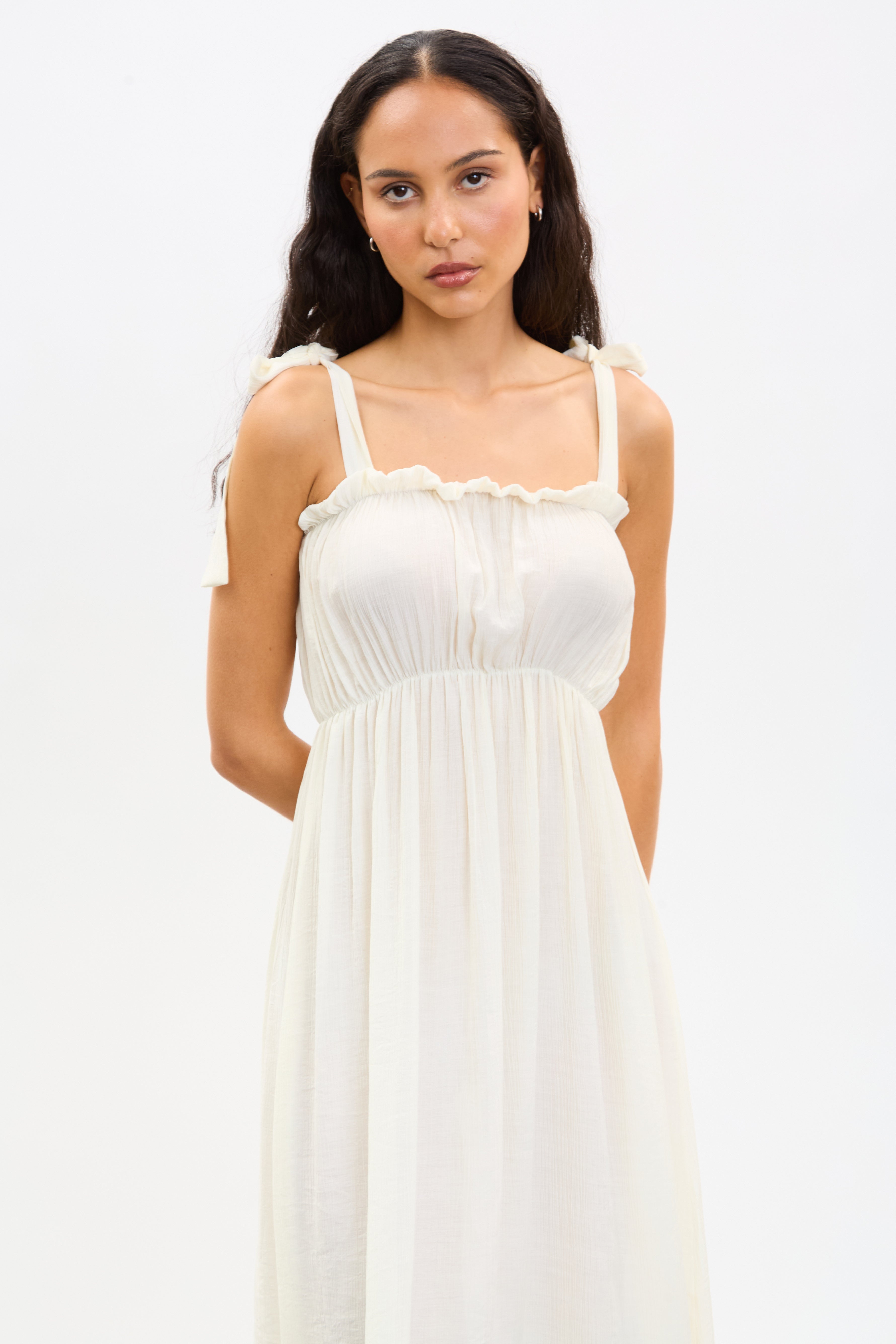 White bow tie strap midi dress_3