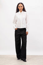 White cropped concealed button shirt_6