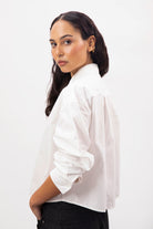 White cropped concealed button shirt_4
