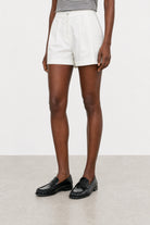 White double pleat tailored shorts_1