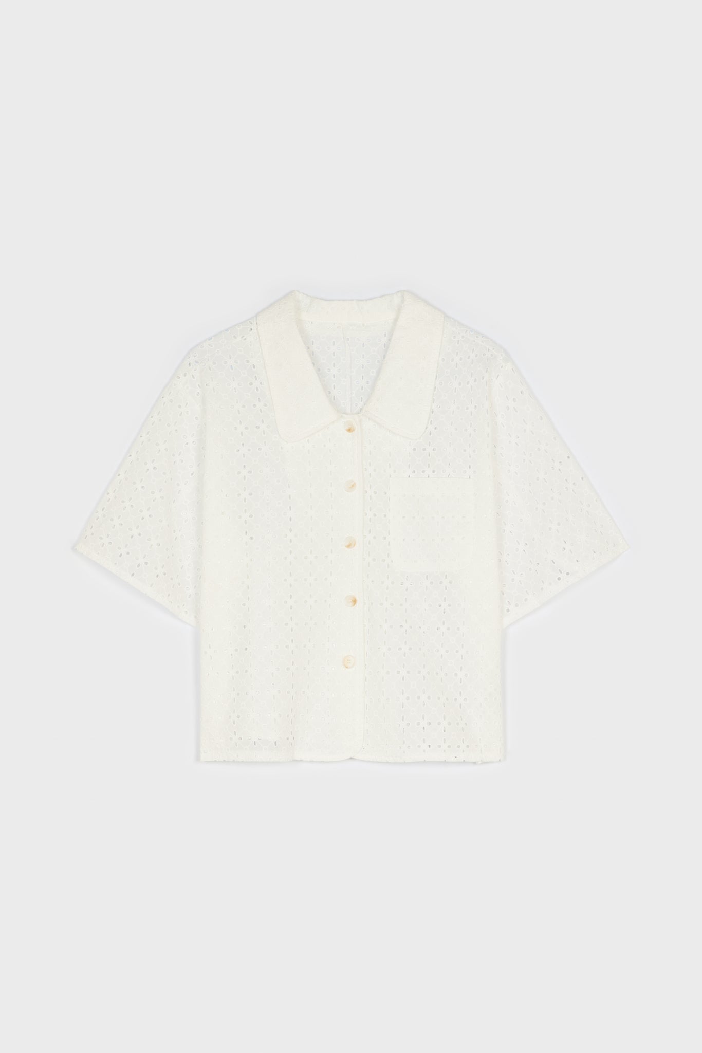 White eyelet short sleeved shirt blouse_1