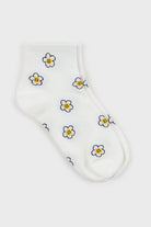 White flower smiley face short socks_3