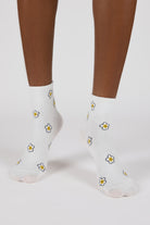 White flower smiley face short socks_2