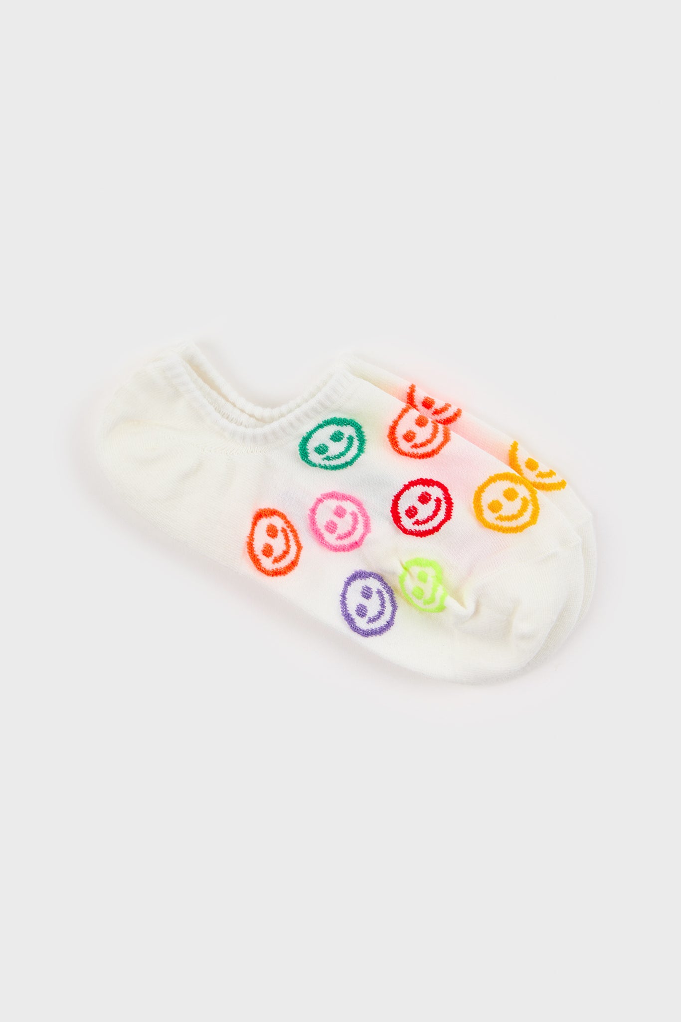 White large neon smiley face ankle socks_3