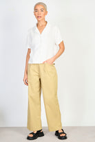 White linen blend short sleeved shirt blouse_4