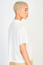 White linen blend short sleeved shirt blouse_2