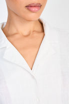 White linen blend short sleeved shirt blouse_3