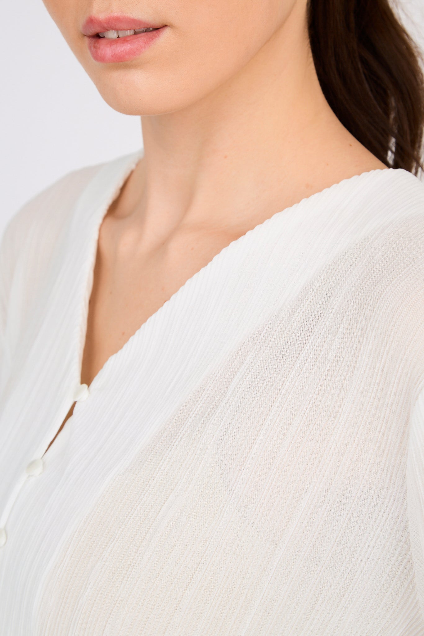 White micro rib button front blouse