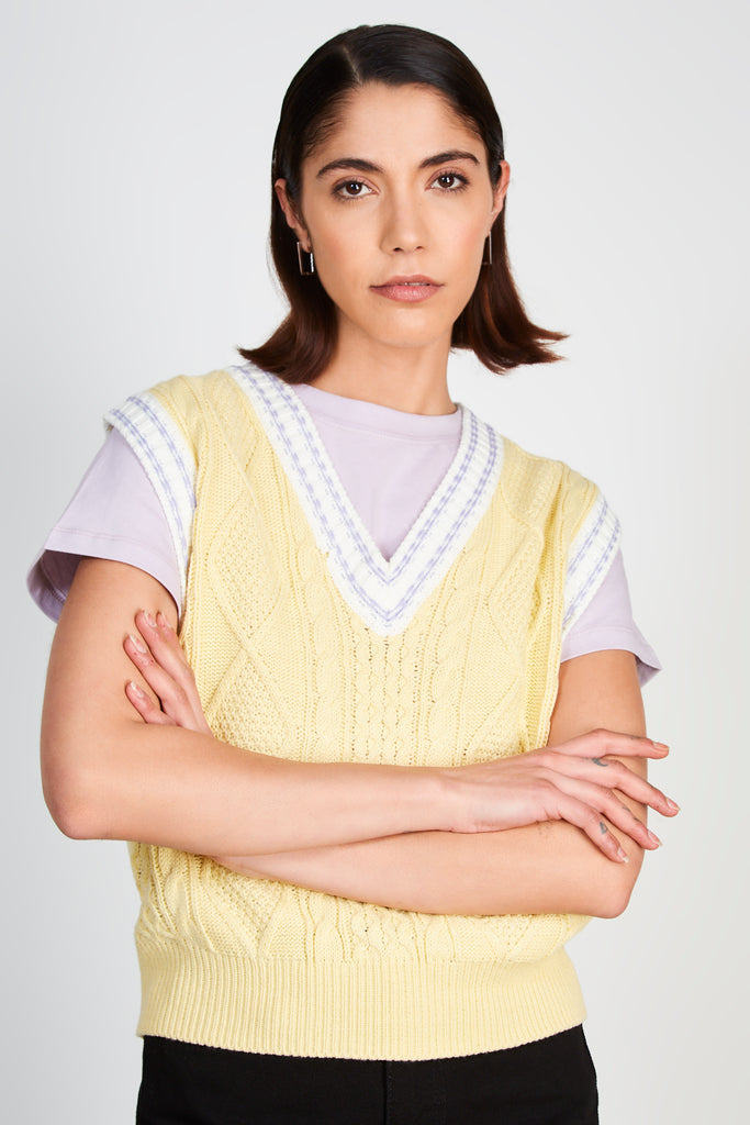Yellow and purple varsity trim sweater vest_1