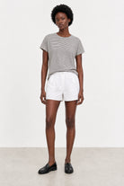 White ruched waist simple tailored shorts_4