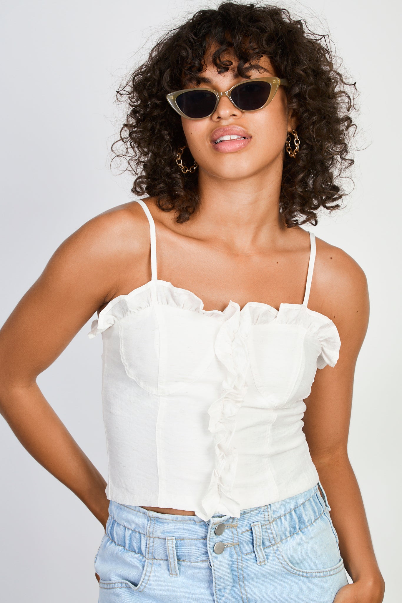 White ruffle trim bustier top Glassworks London - Main Image