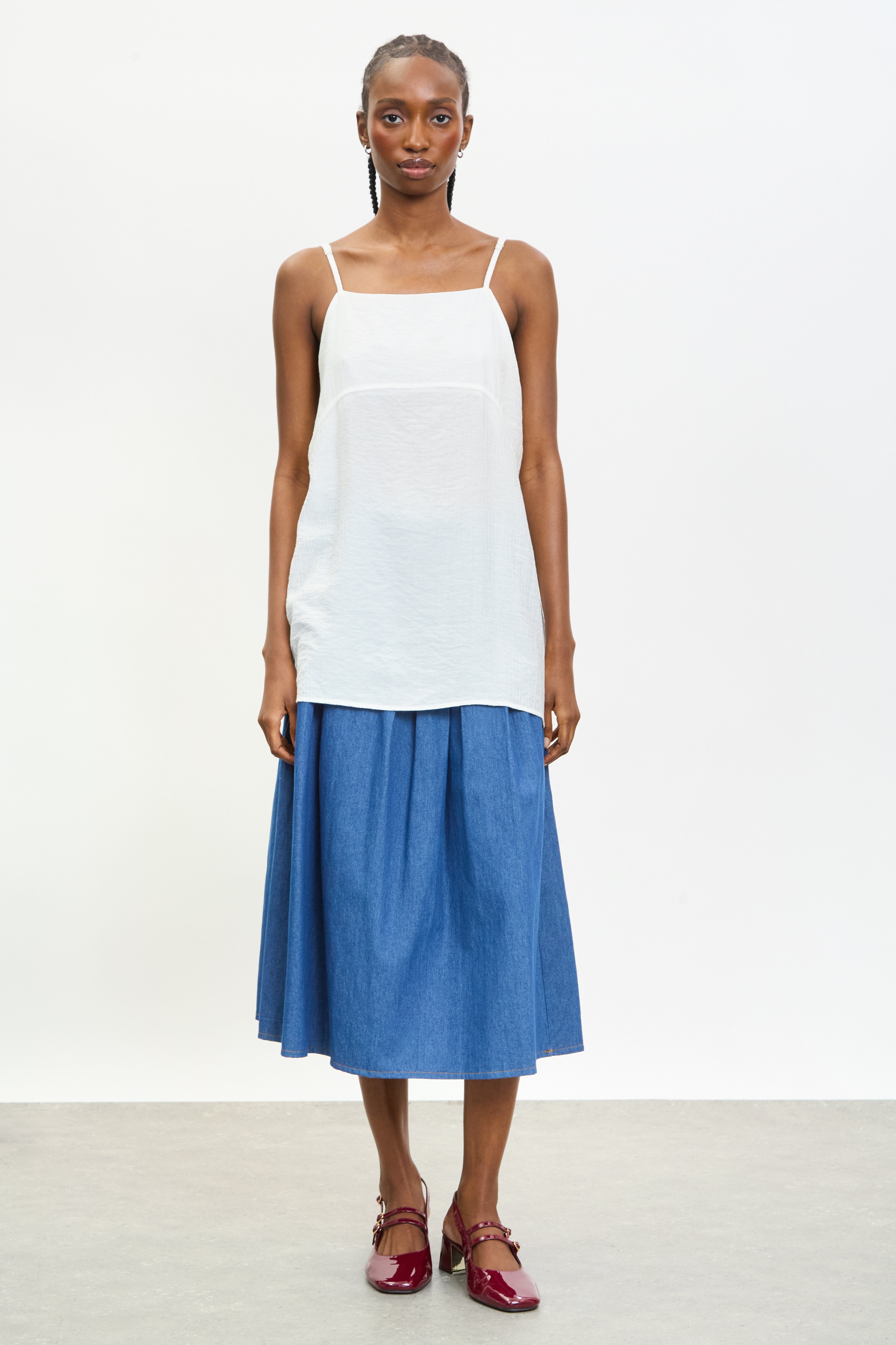 White semi sheer long thin strap tank_4
