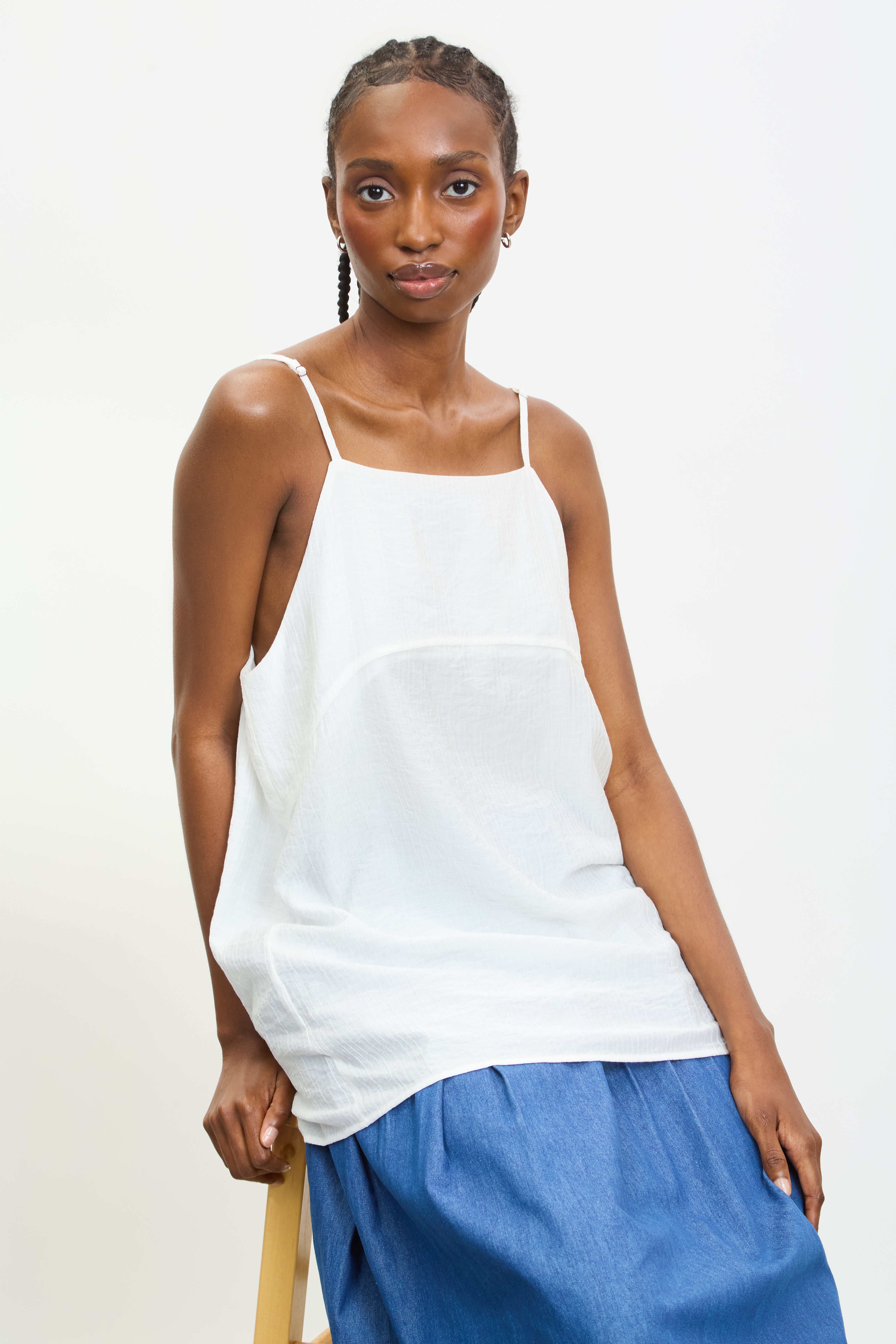 White semi sheer long thin strap tank_5
