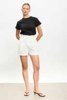 White smart belted shorts_4