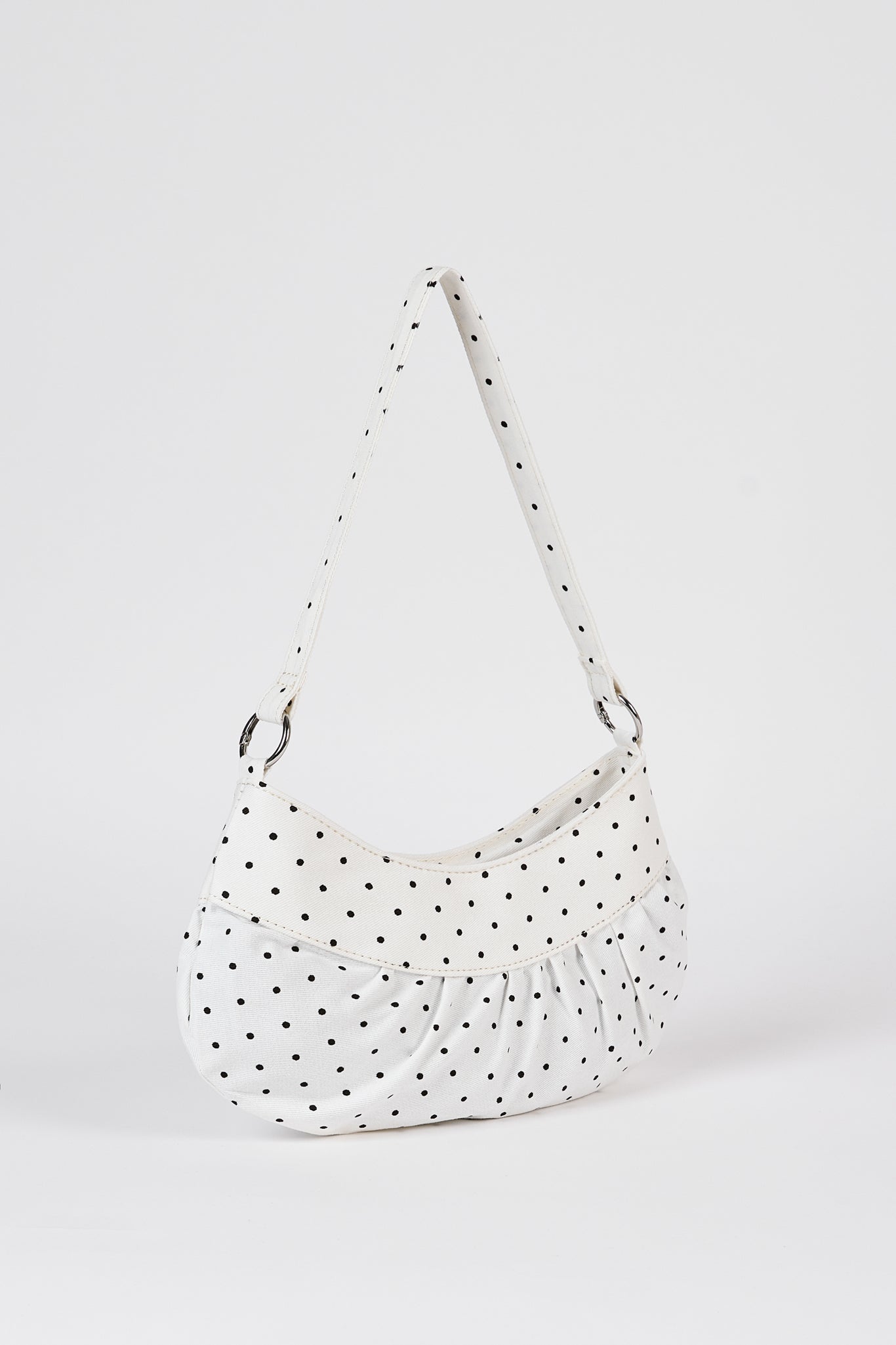 White tiny polka dot ruched curve shoulder bag_2