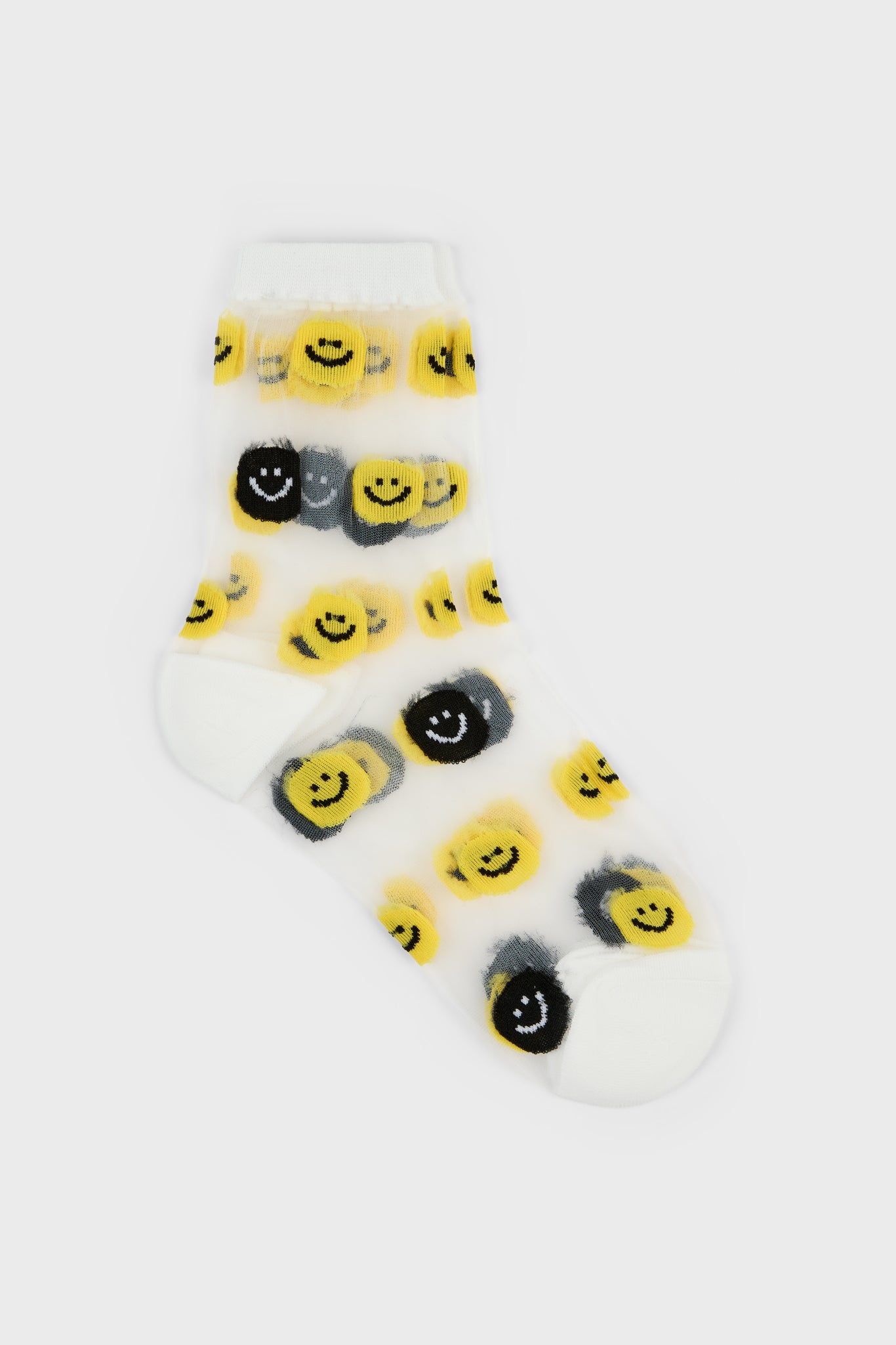 White yellow smiley face sheer socks_1