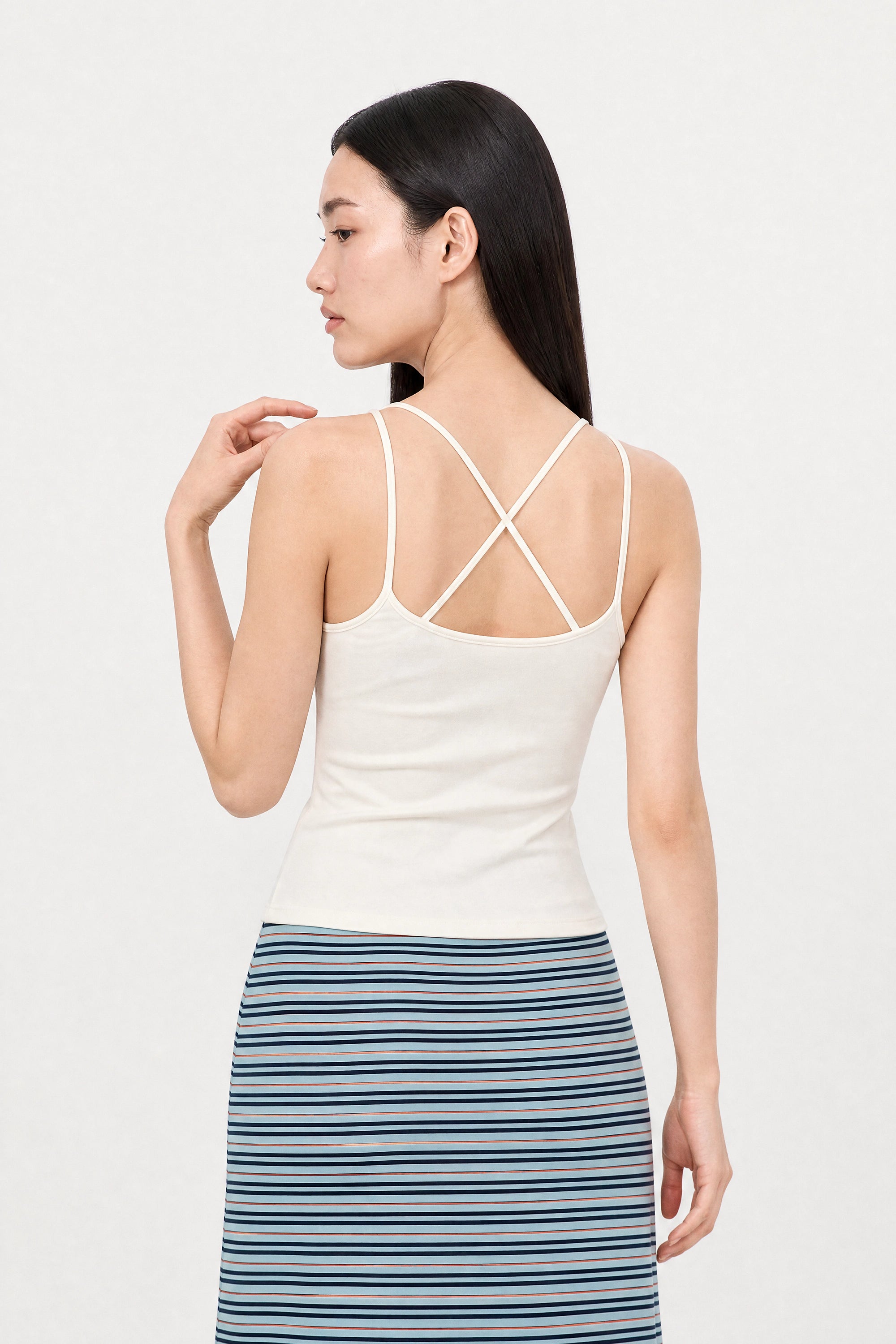 White cross back stretch jersey tank top_1