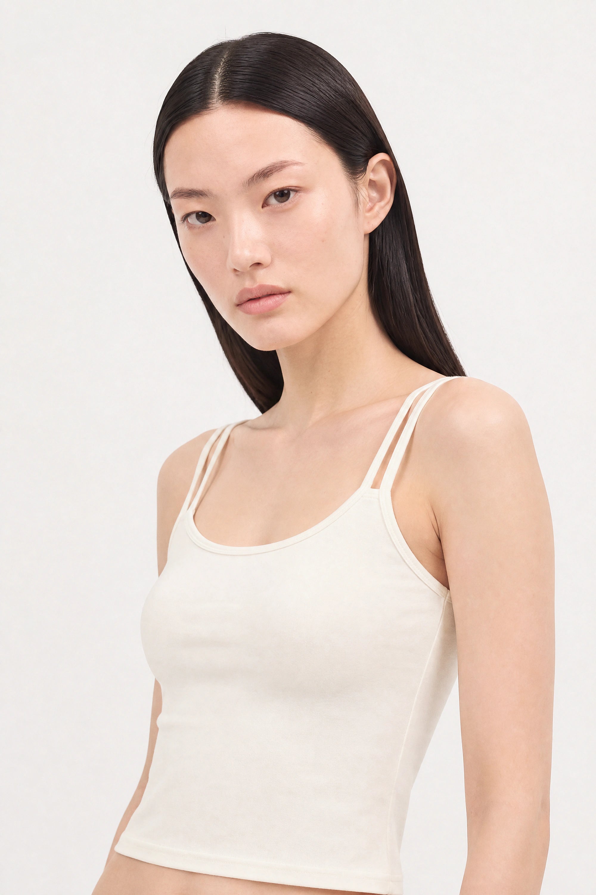White cross back stretch jersey tank top_3