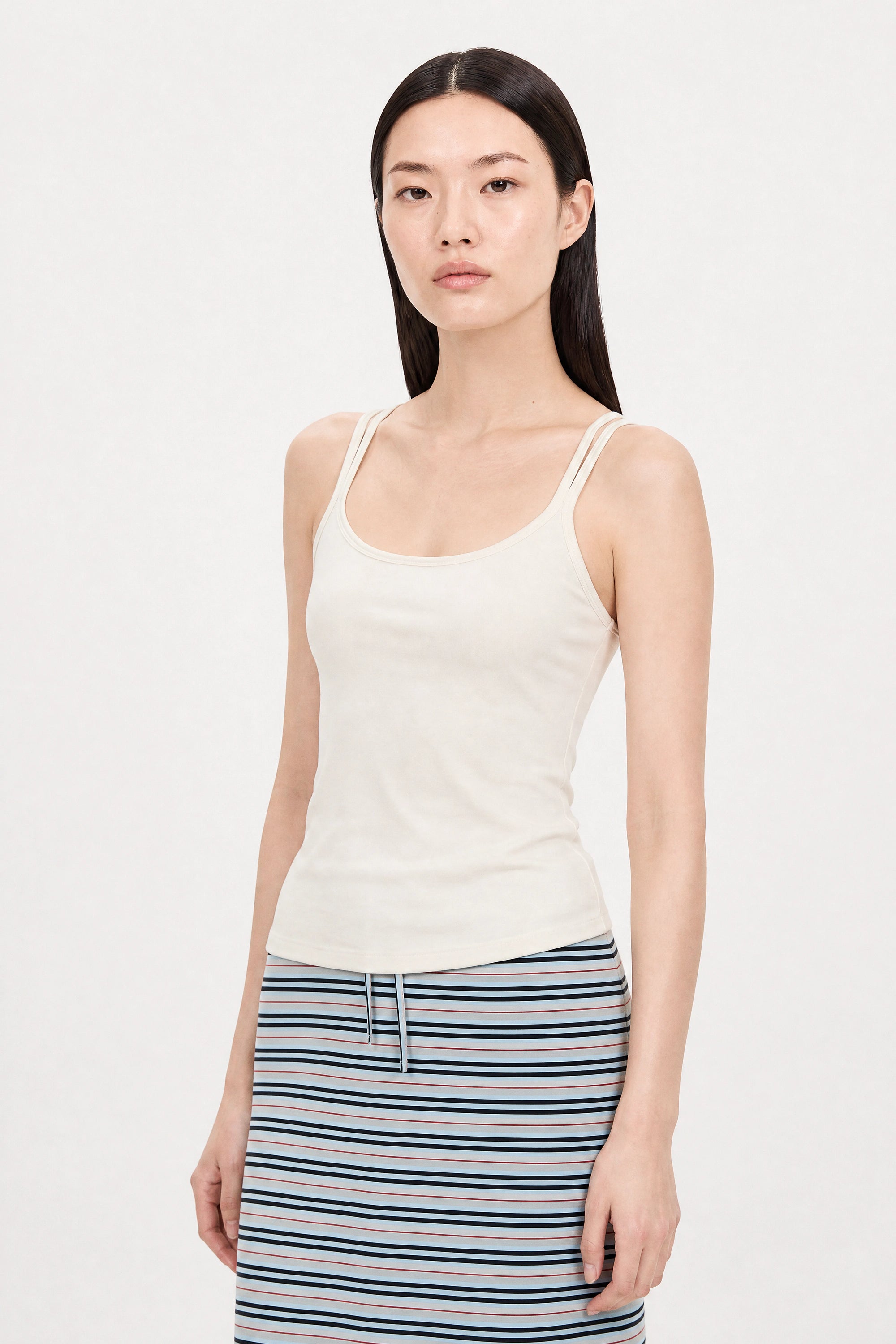 White cross back stretch jersey tank top_2