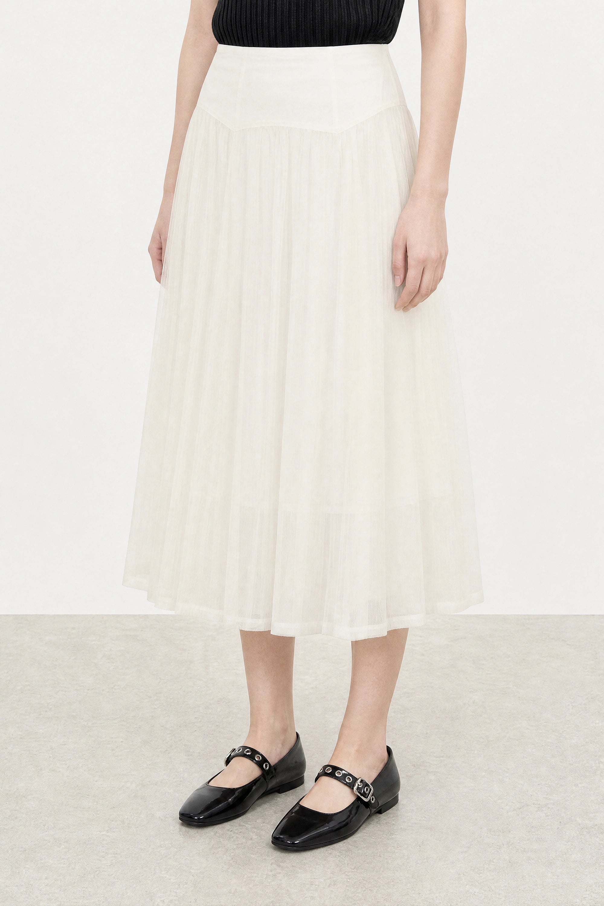White drop waist contrast chiffon touch skirt_2