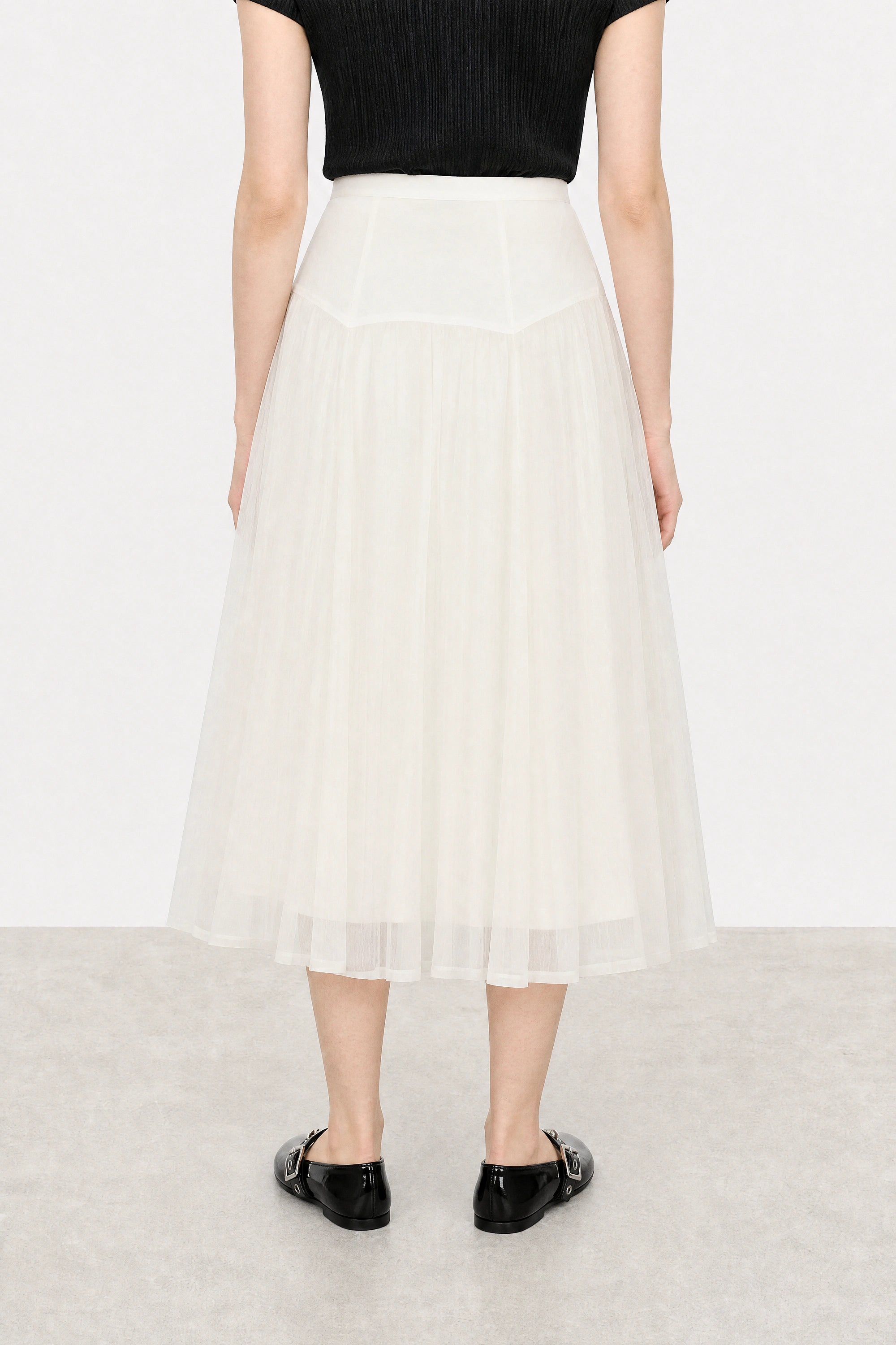 White drop waist contrast chiffon touch skirt_3