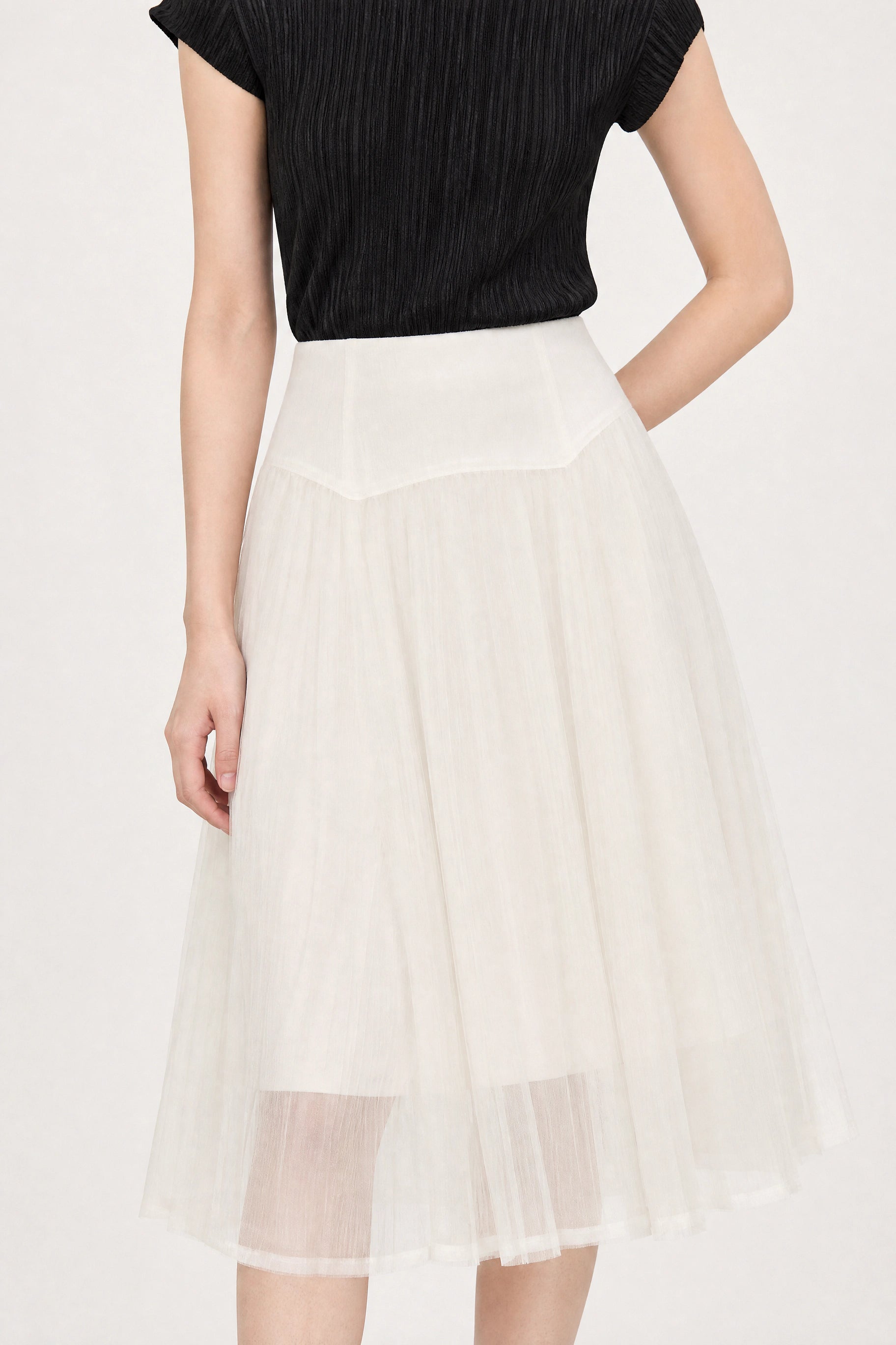 White drop waist contrast chiffon touch skirt_4