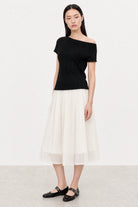 White drop waist contrast chiffon touch skirt_5