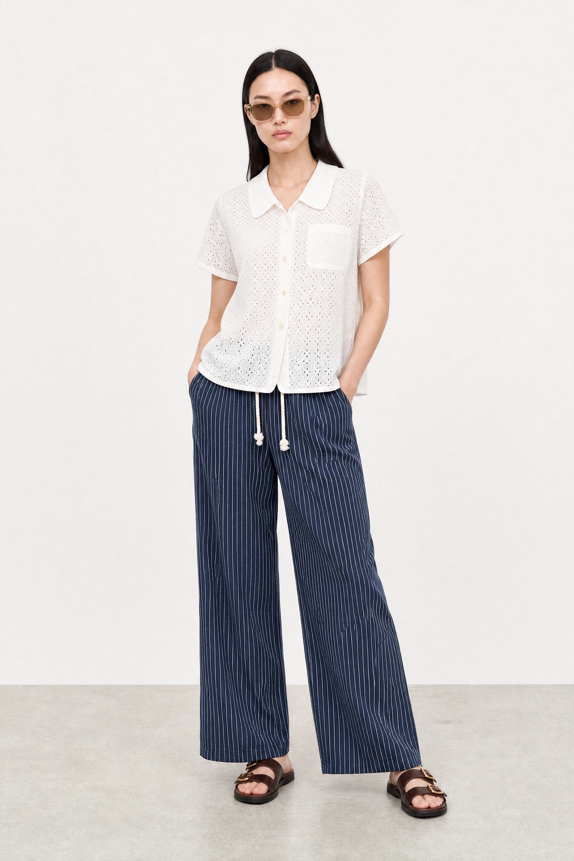 White eyelet short sleeved shirt blouse_4