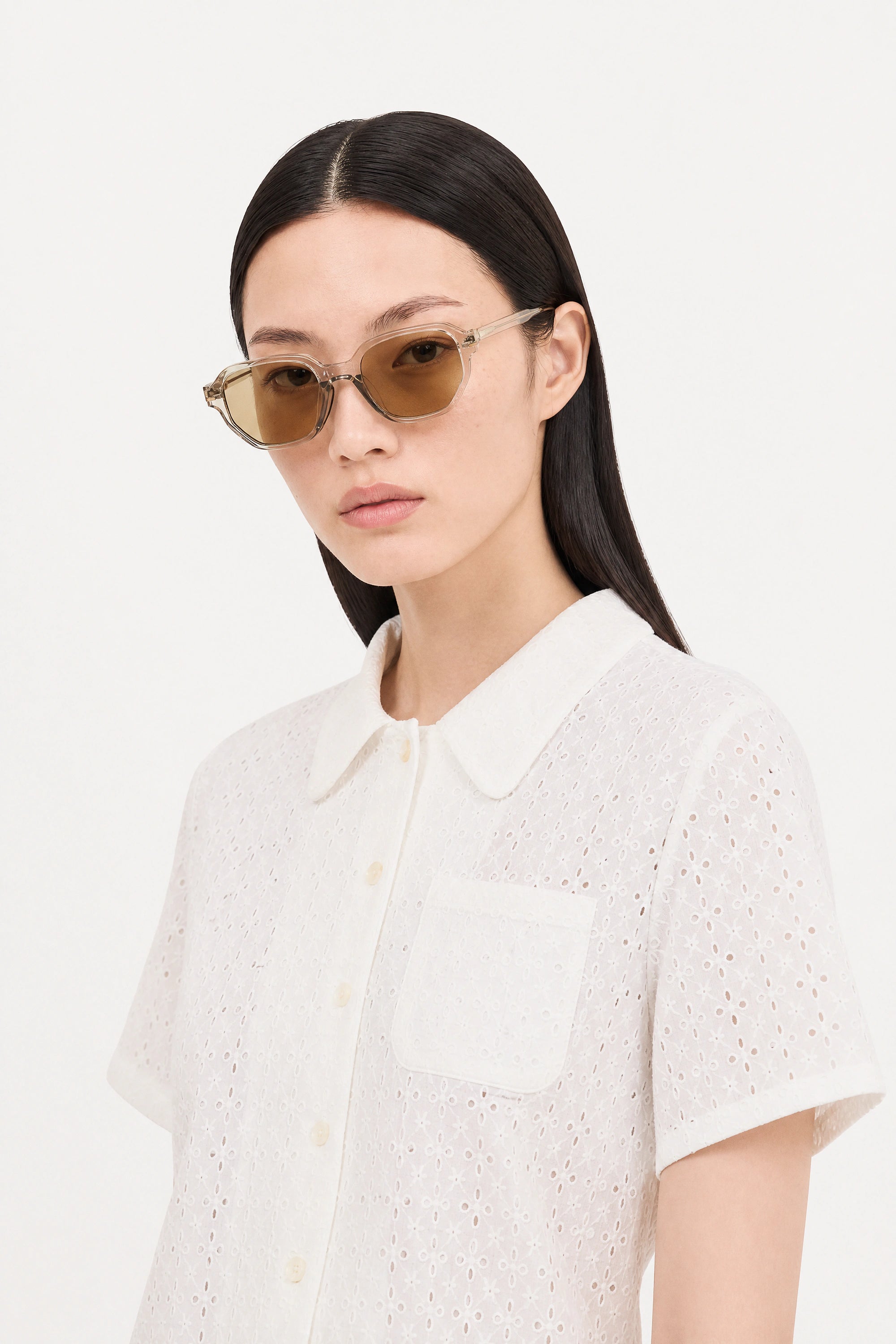 White eyelet short sleeved shirt blouse_3