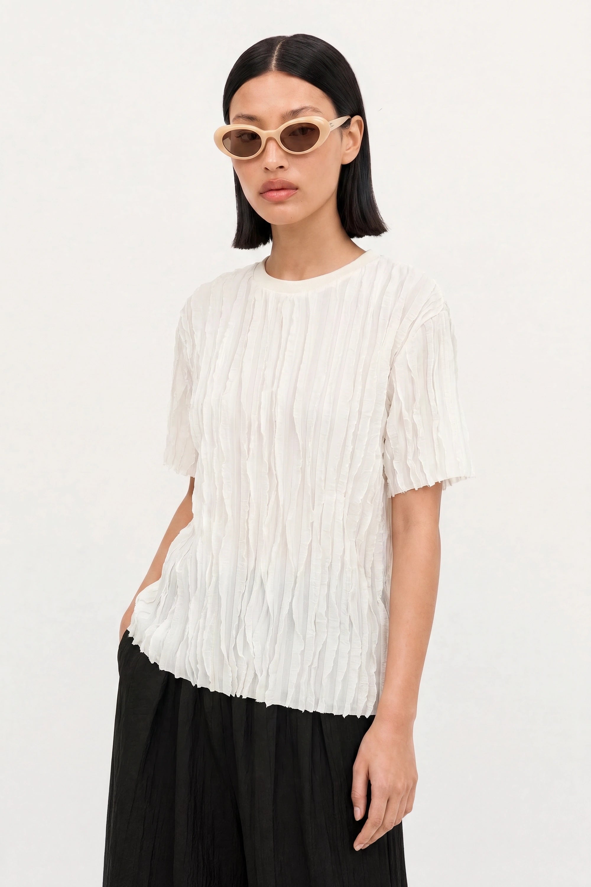 White floaty sheer strips short sleeve top_2