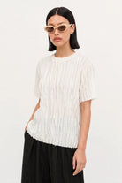 White floaty sheer strips short sleeve top_2