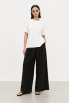 White floaty sheer strips short sleeve top_5