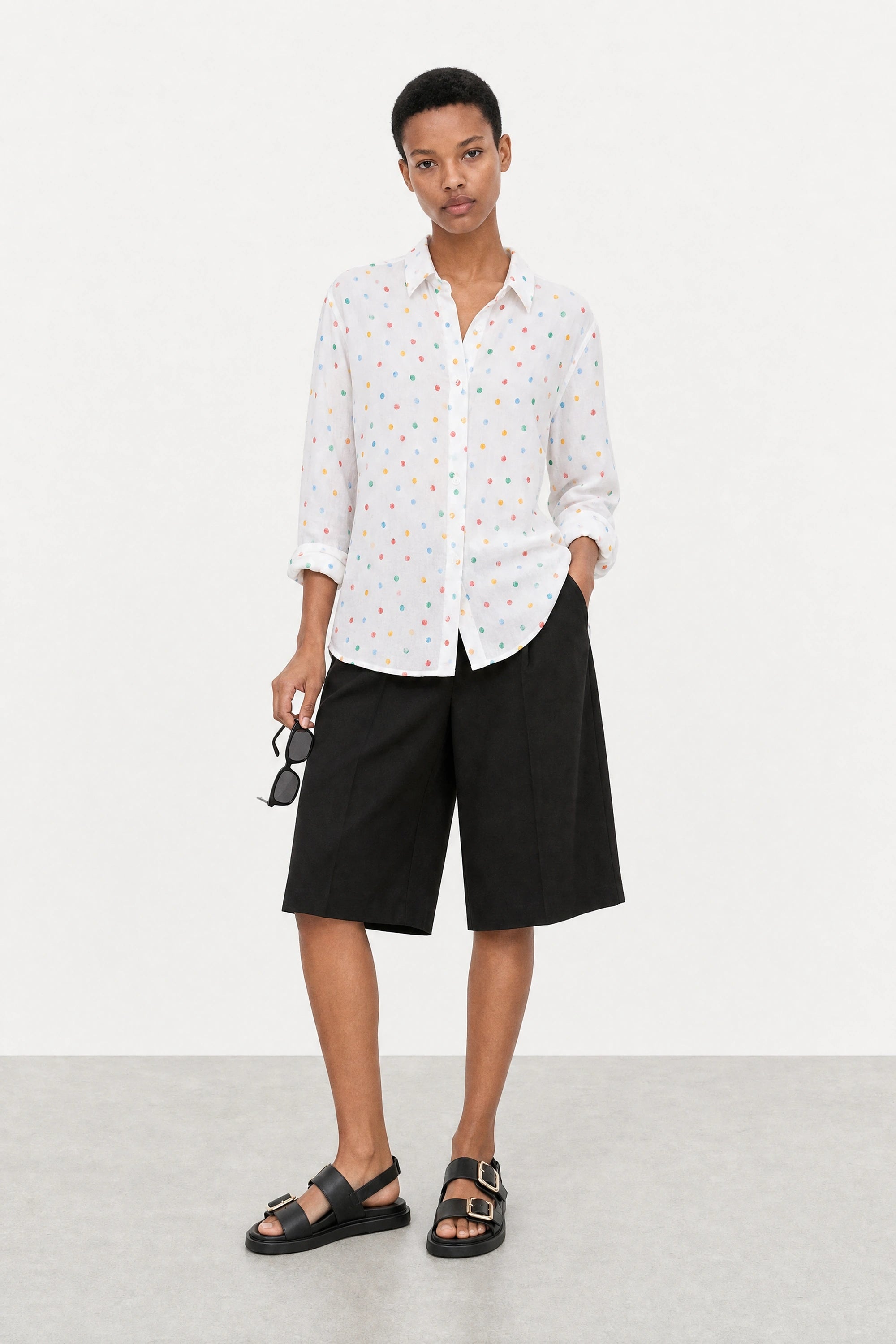 White rainbow polka dot cotton shirt_4