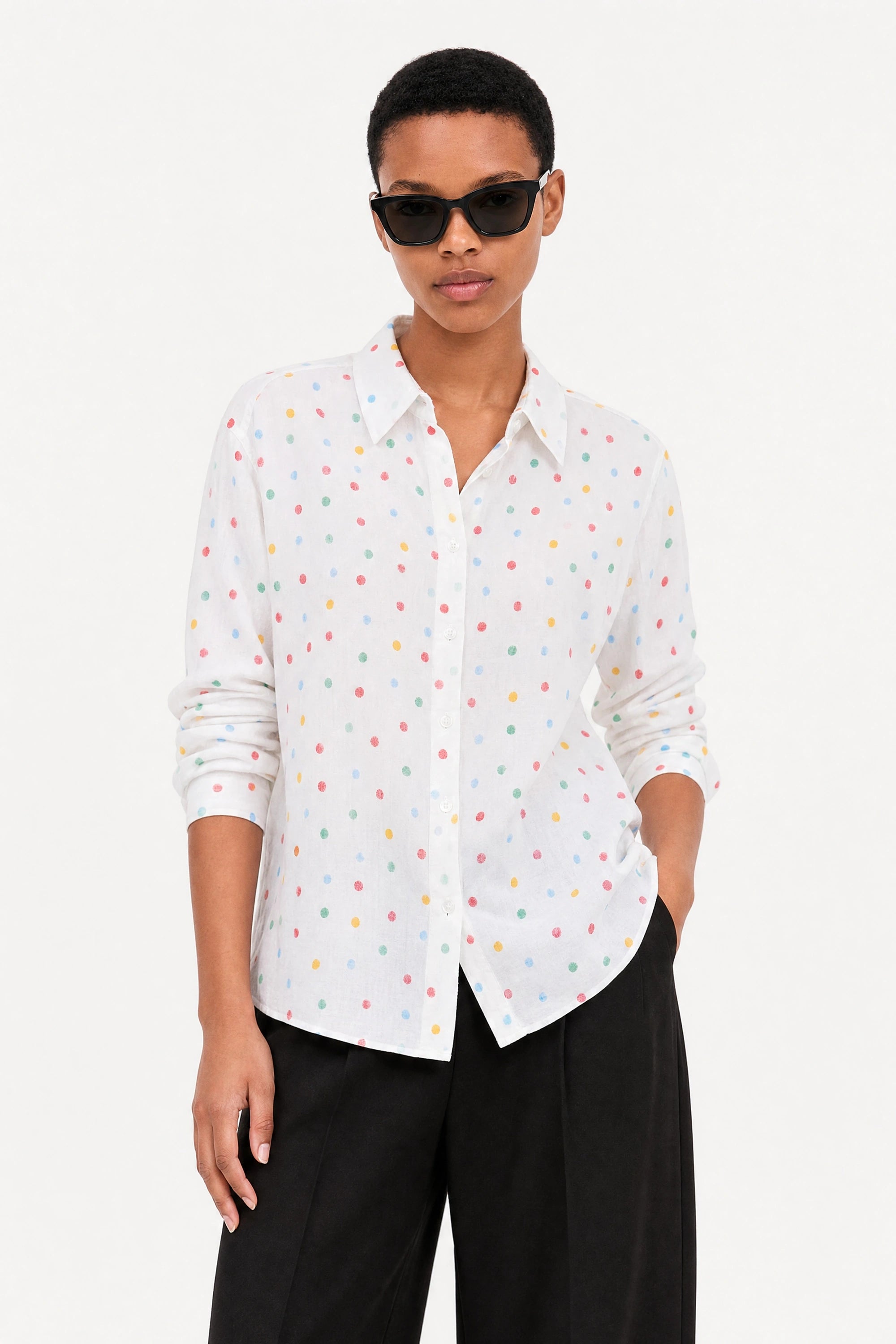 White rainbow polka dot cotton shirt_1