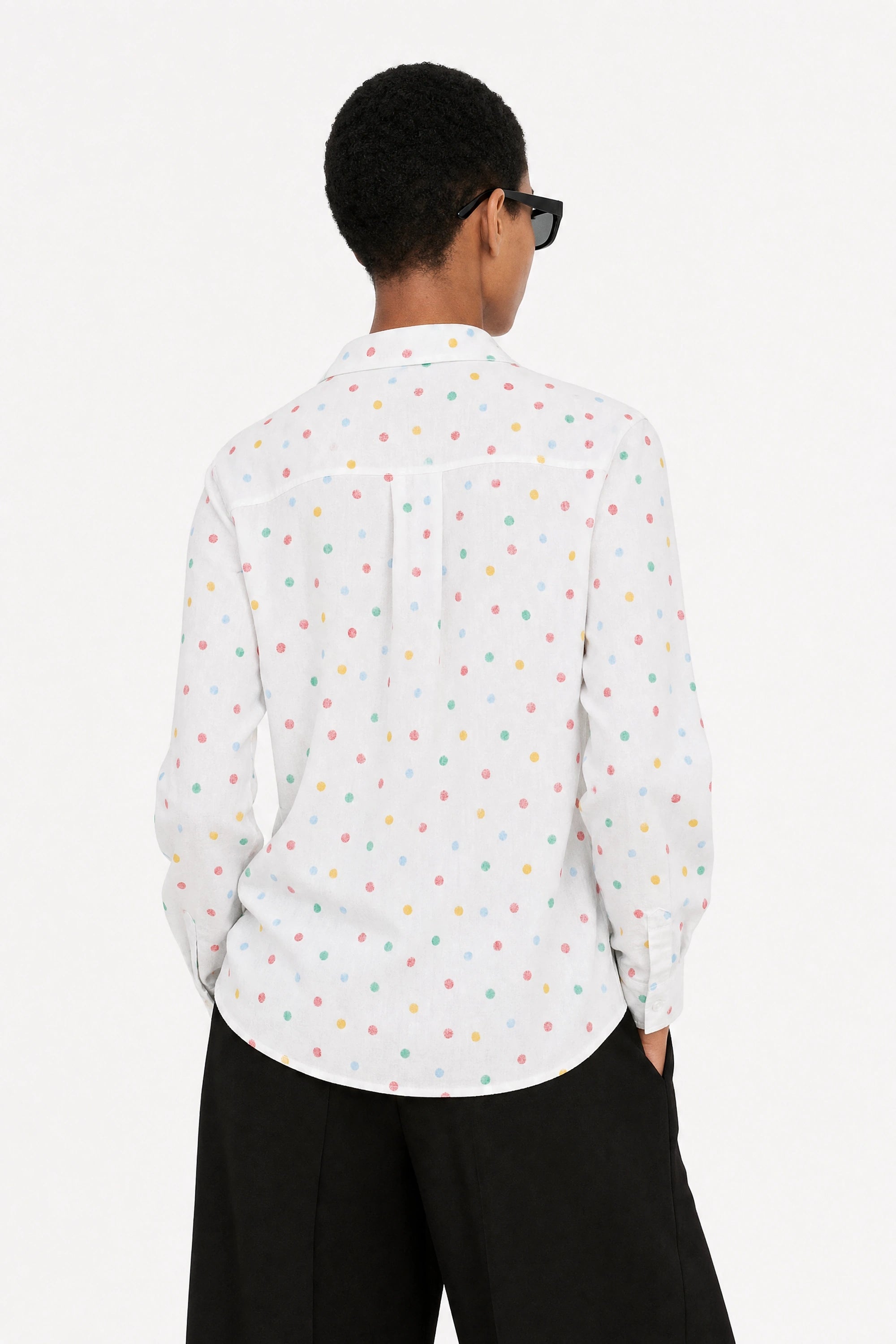 White rainbow polka dot cotton shirt_2