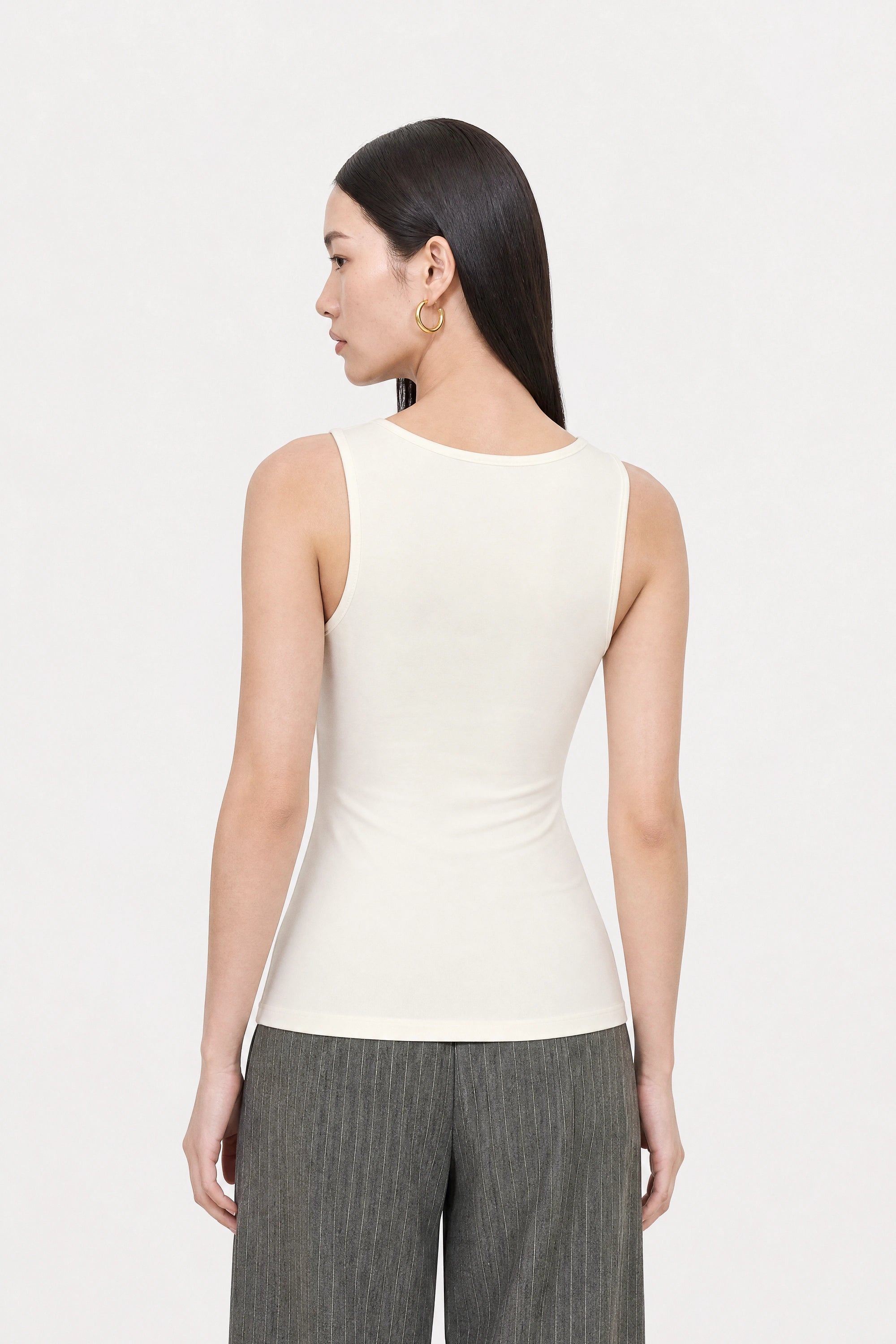White square neck stretch jersey tank top_3