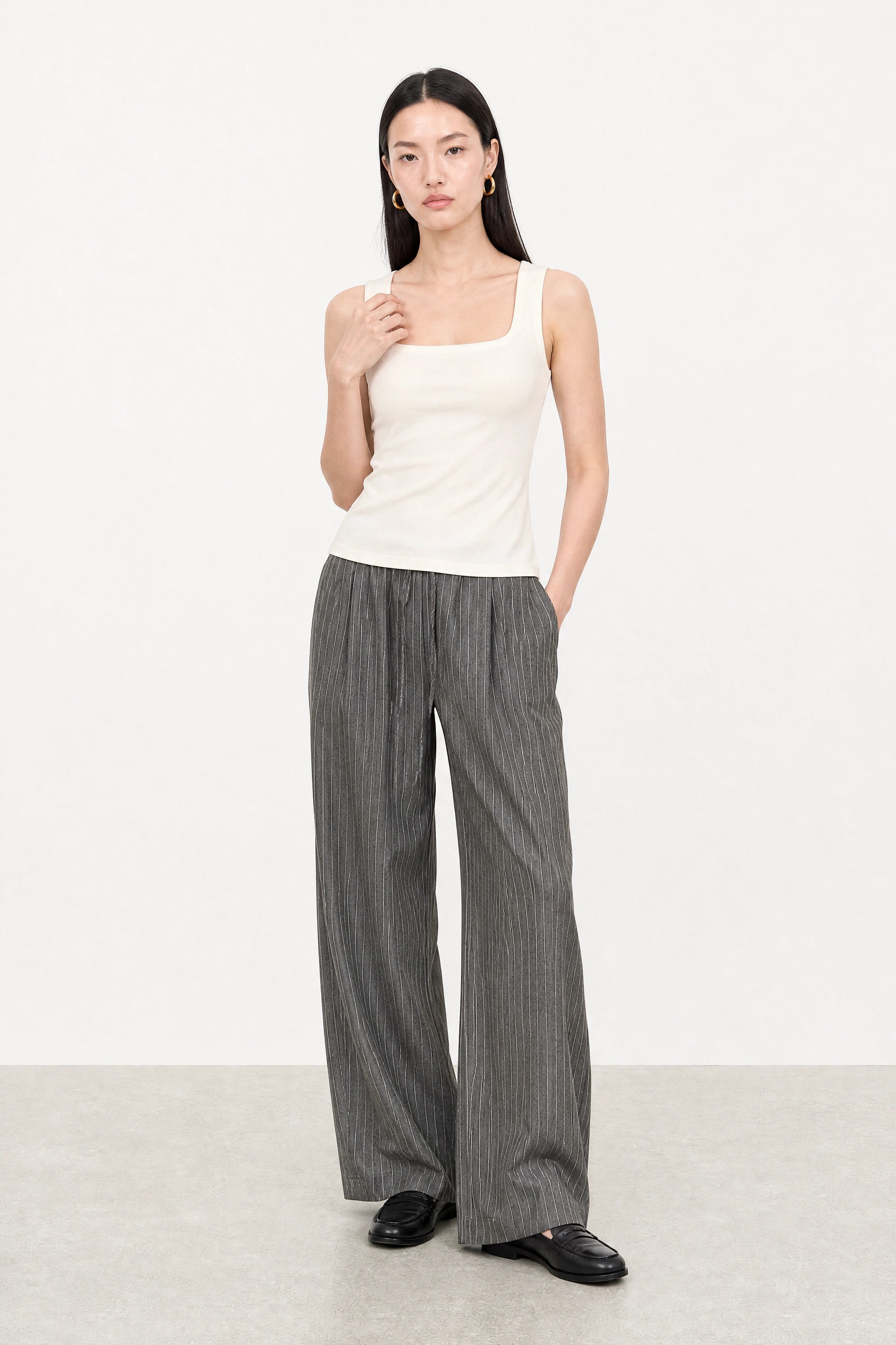 White square neck stretch jersey tank top_5