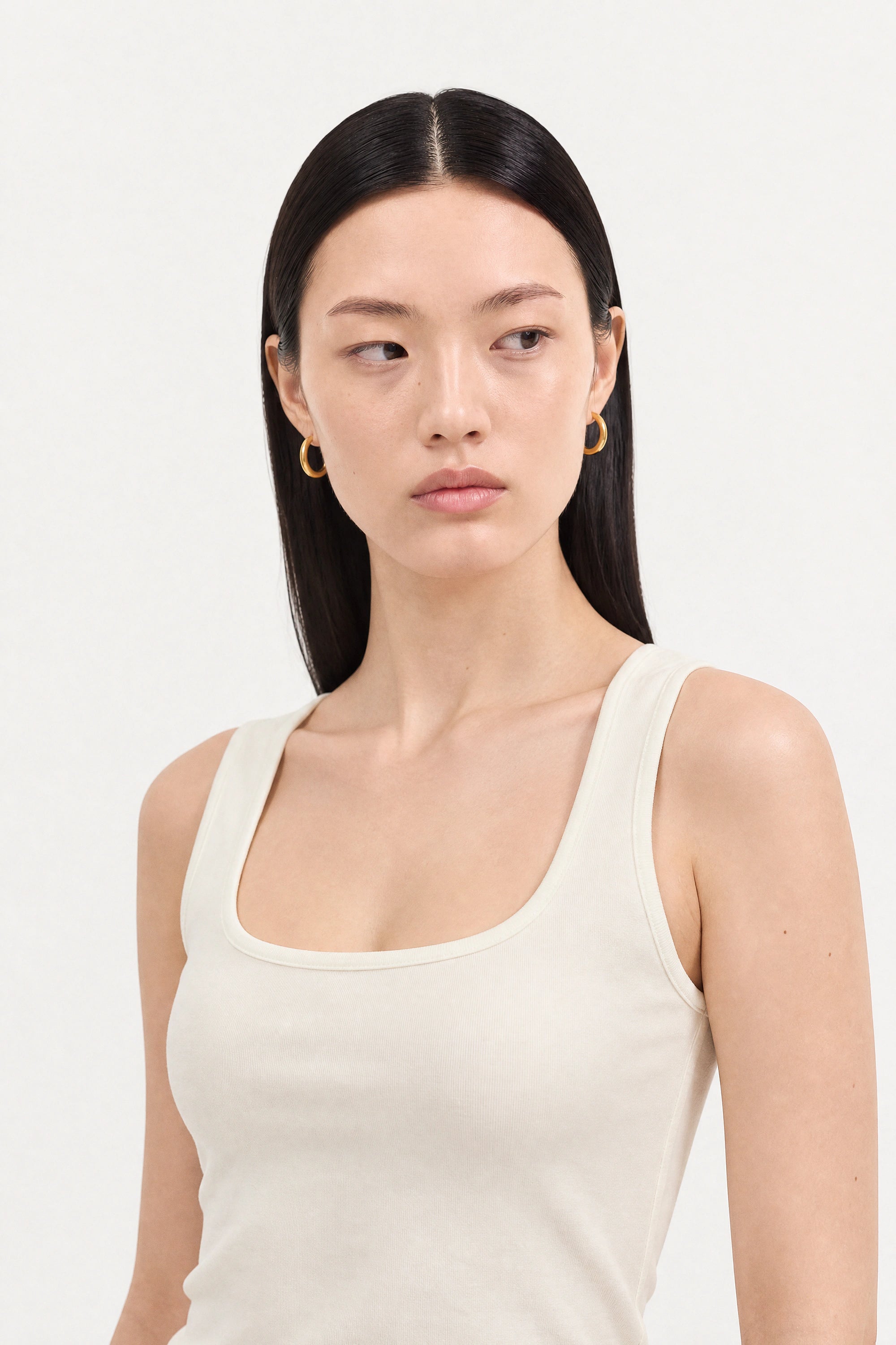 White square neck stretch jersey tank top_4