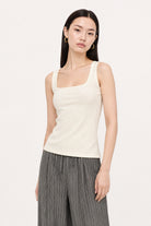 White square neck stretch jersey tank top_2
