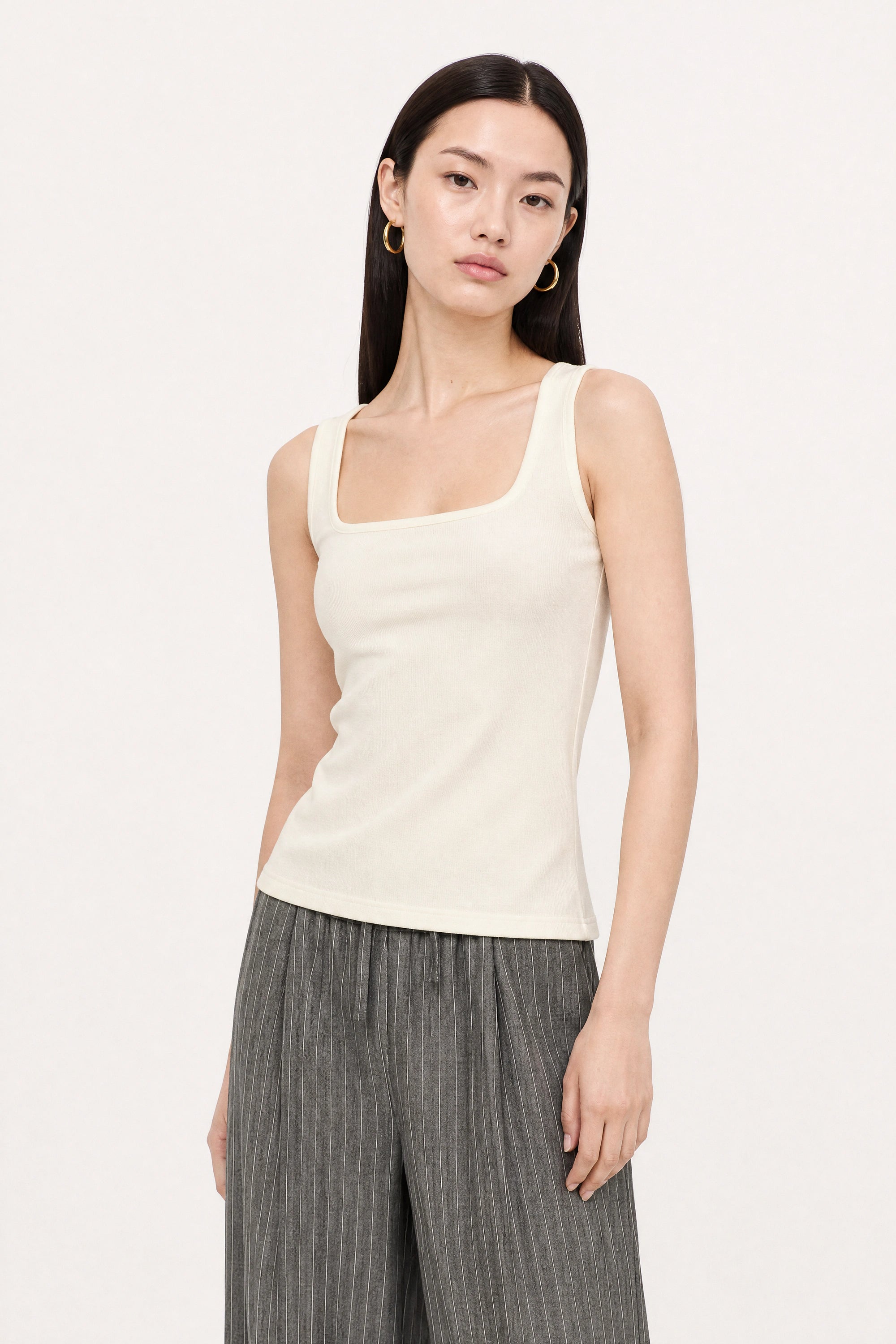 White square neck stretch jersey tank top_2