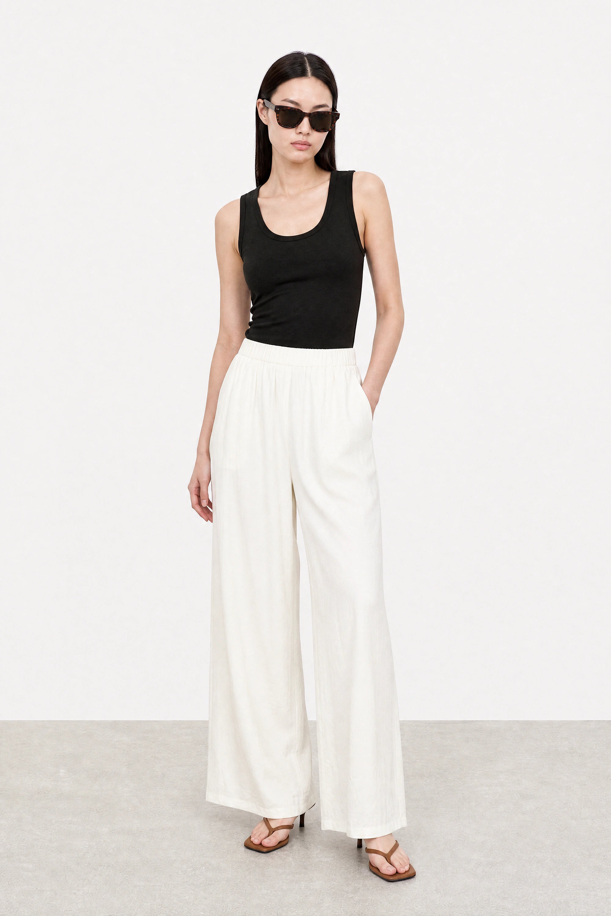 White wide leg floaty trousers_5