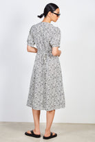 White and black floral print button front dress_3